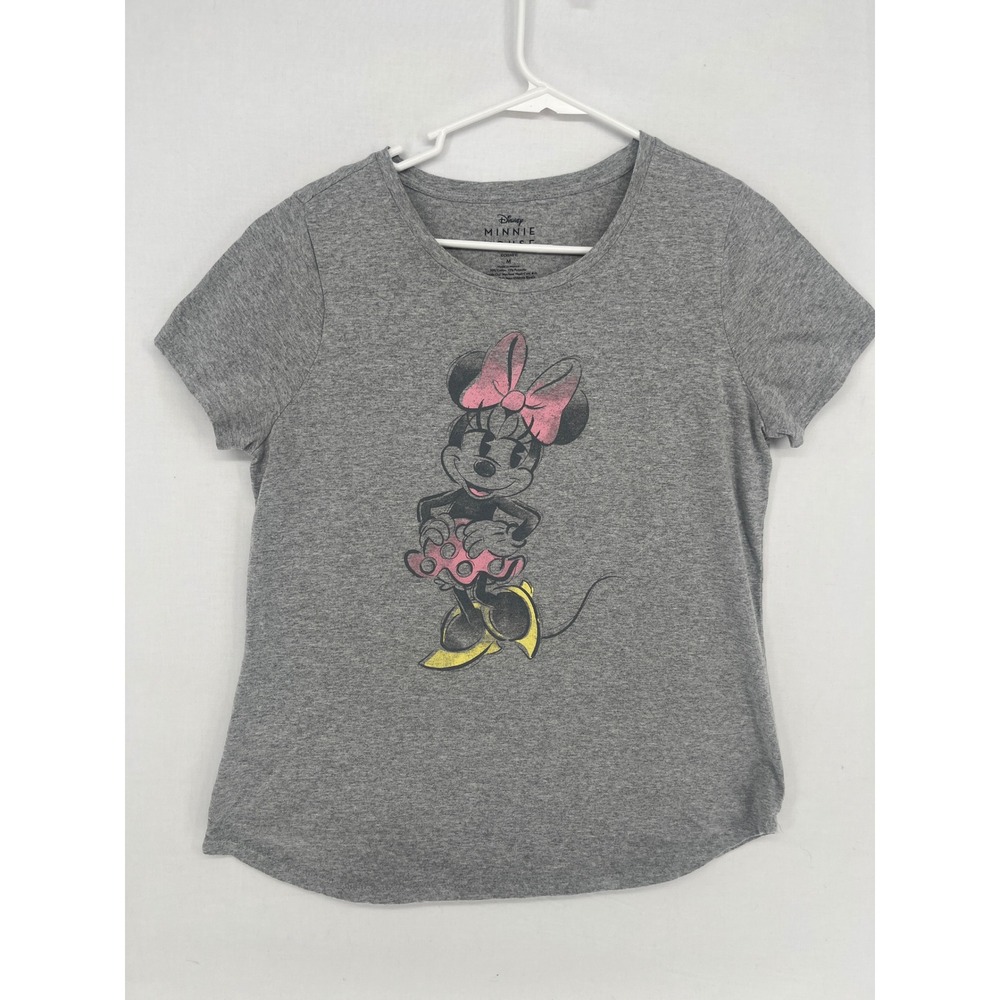 Disney Minnie Mouse Graphic T-Shirt Womens Medium Gray Short Sleeve Cotton Blend